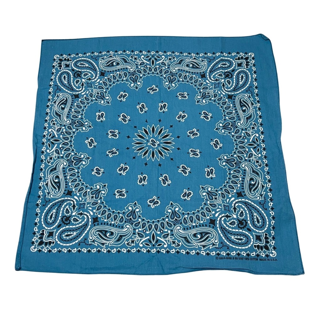 Hav-A-Hank‎ Cotton Teal Blue Paisley Bandanna 15187 USA Rave Moon Star Western
